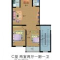 荣天林海悦湖苑宽敞的两居设计 两居 87.48㎡ 户型图