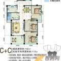 阳江雅苑养生城户型C+C3室2厅1卫1厨 三居 -102㎡ 户型图