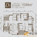 重庆华润中央公园17号楼标准层D1户型3室2厅2卫1厨 三居 85㎡ 户型图