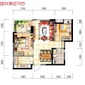 帝景湾花园两房两厅 最具价值单位 两居 70方㎡ 户型图