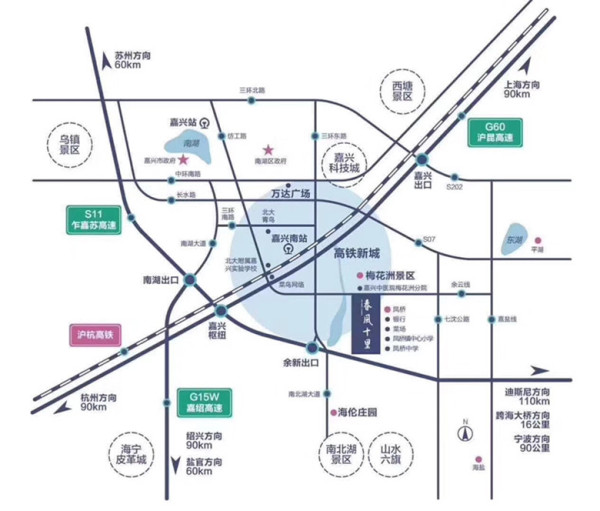 项目周边交通:嘉兴高 铁南站,公交(游1,k211,k221),嘉兴地铁规划中.