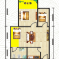 江林巅峰双阳台，超大赠送面积，两室可以变3室 两居 58.04㎡ 户型图