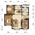 西城阳光三室两厅一卫 三居 115平米㎡ 户型图