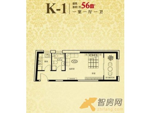 K-1户型图1室1厅1卫