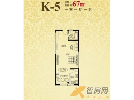K-5户型图1室1厅1卫 