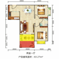 四季香山华庭两室一厅 一居 63.27平㎡ 户型图