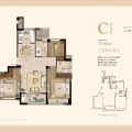 侨福明园C户型 建筑面积：约97.92㎡  三室两厅两卫 三居 97.92㎡㎡ 户型图