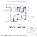 保利花海湾3+1房两厅两卫 三居 127㎡ 户型图